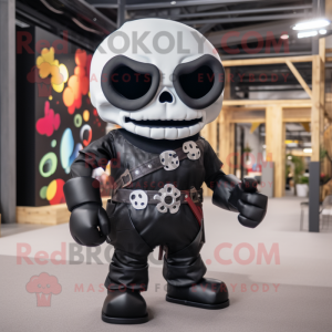 Black Skull mascot costume character dressed with a Romper and Belts