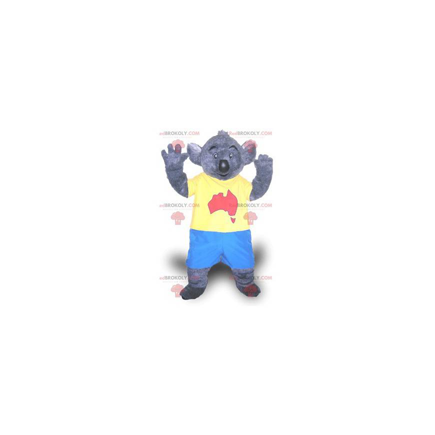 Mascotte koala grigio in abito blu e giallo - Redbrokoly.com