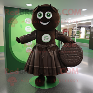 Forest Green Chocolate Bars mascot costume character dressed with a Circle Skirt and Briefcases