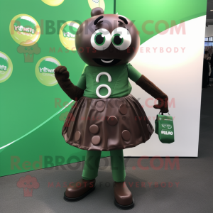 Forest Green Chocolate Bars mascot costume character dressed with a Circle Skirt and Briefcases