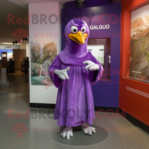 Purple Gull mascot costume character dressed with a Cover-up and Gloves