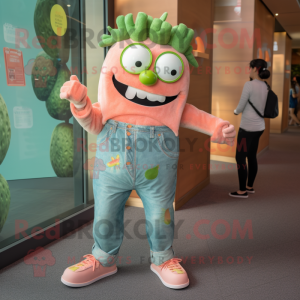 Peach Frankenstein mascot costume character dressed with a Boyfriend Jeans and Cufflinks