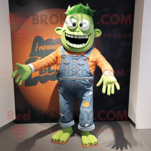 Peach Frankenstein mascot costume character dressed with a Boyfriend Jeans and Cufflinks