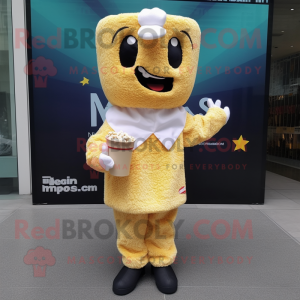 nan Pop Corn mascot costume character dressed with a Jacket and Messenger bags