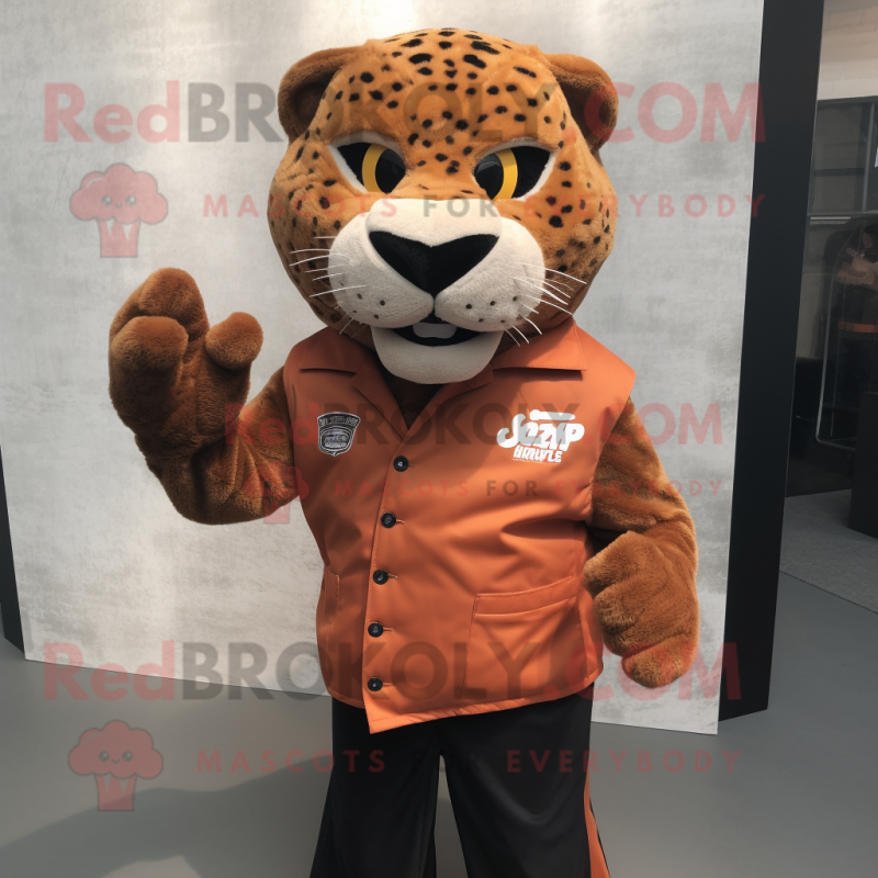 Rust Jaguar mascot costume character dressed with a Waistcoat and Shoe clips