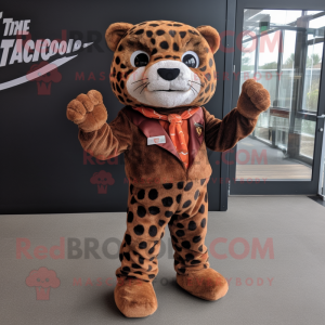 Rust Jaguar mascot costume character dressed with a Waistcoat and Shoe clips