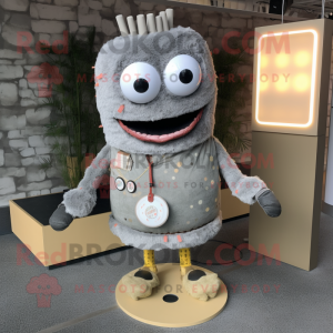 Gray Burgers mascot costume character dressed with a Cardigan and Necklaces