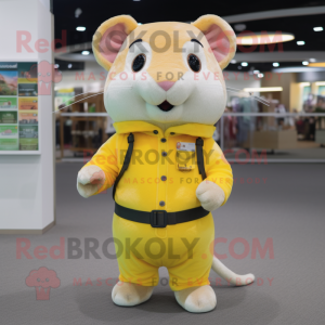 Lemon Yellow Hamster mascot costume character dressed with a Bootcut Jeans and Belts