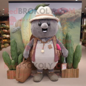 Gray Radish mascot costume character dressed with a Corduroy Pants and Handbags