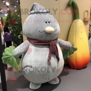 Gray Radish mascot costume character dressed with a Corduroy Pants and Handbags