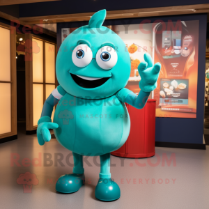 Teal Pepper mascot costume character dressed with a Tank Top and Cufflinks