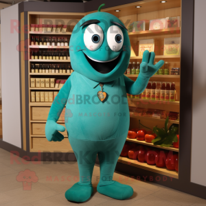 Teal Pepper mascot costume character dressed with a Tank Top and Cufflinks