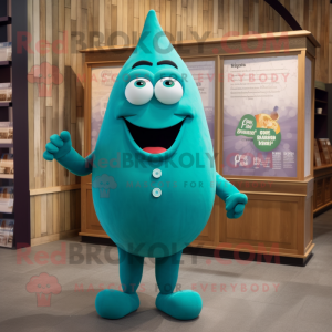 Teal Pepper mascot costume character dressed with a Tank Top and Cufflinks