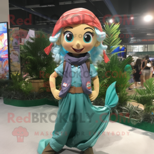 nan Mermaid mascot costume character dressed with a Cargo Pants and Scarf clips