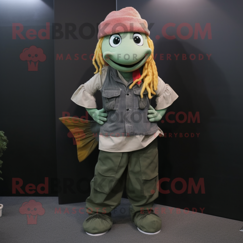 nan Mermaid mascot costume character dressed with a Cargo Pants and Scarf clips nan Mermaid mascot costume character dressed with a Cargo Pants and Scarf clips