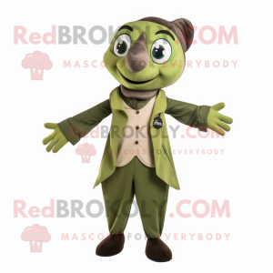Olive Trapeze Artist mascot costume character dressed with a Jacket and Earrings