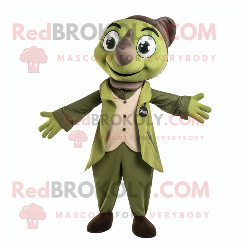 Olive Trapeze Artist mascot costume character dressed with a Jacket and Earrings Olive Trapeze Artist mascot costume character dressed with a Jacket and Earrings