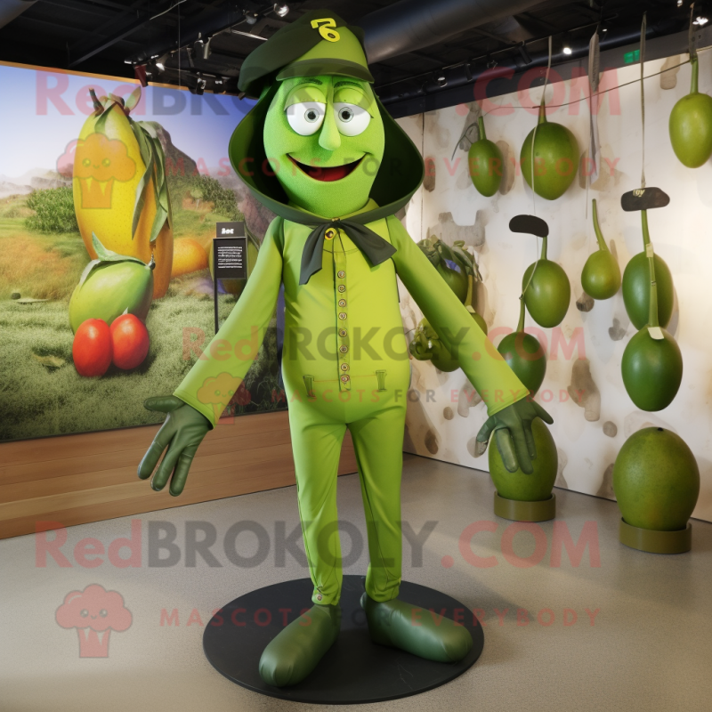 Olive Trapeze Artist mascot costume character dressed with a Jacket and Earrings Olive Trapeze Artist mascot costume character dressed with a Jacket and Earrings