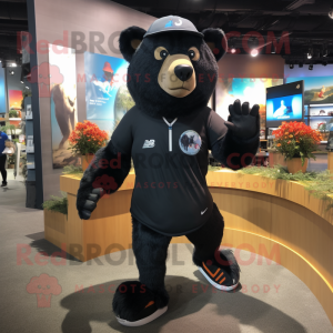 Black Bear mascot costume character dressed with a Running Shorts and Berets