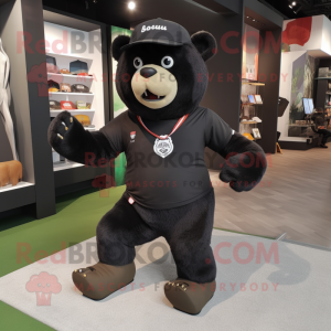 Black Bear mascot costume character dressed with a Running Shorts and Berets