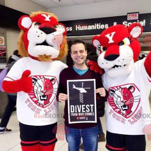 2 mascotas de león y leona rojo y blanco. - Redbrokoly.com