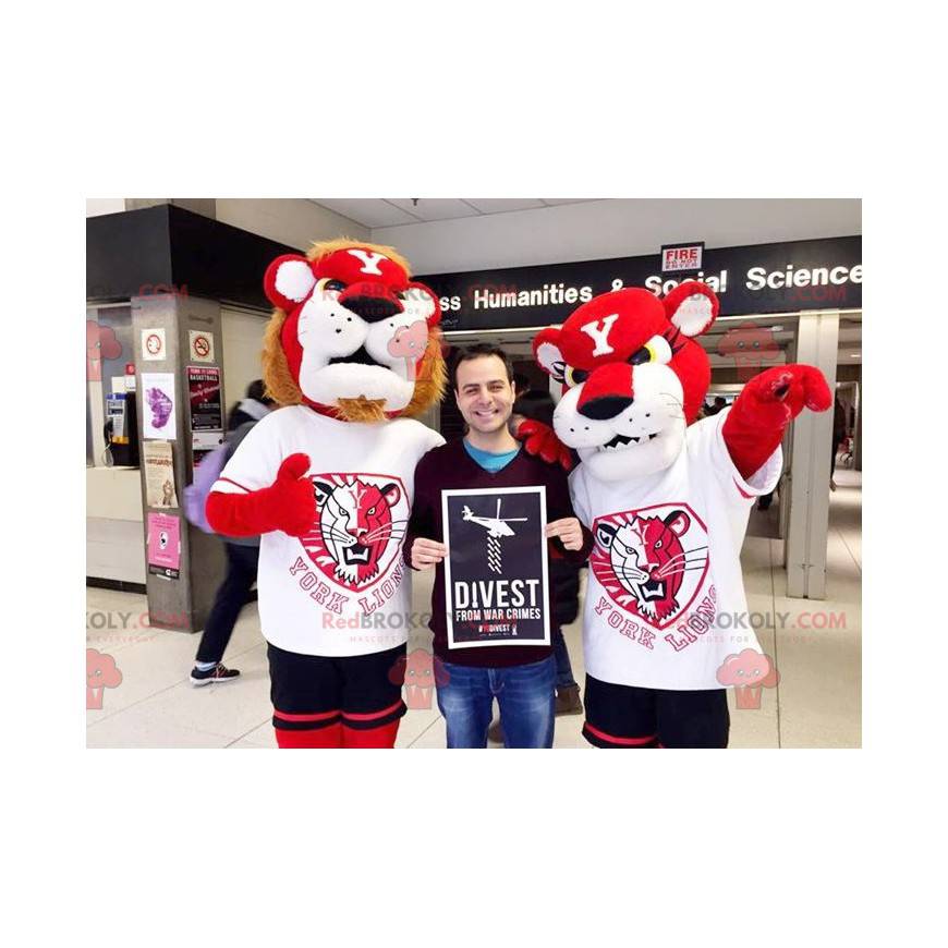 2 mascots of lion and lioness red and white - Redbrokoly.com 2 mascots of lion and lioness red and white - Redbrokoly.com