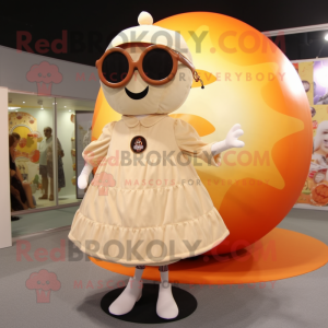 Beige Pumpkin mascot costume character dressed with a Circle Skirt and Sunglasses