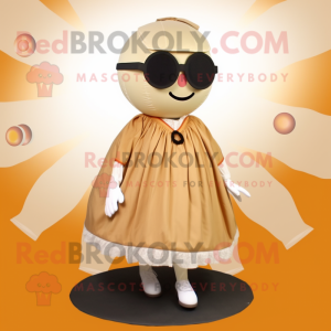 Beige Pumpkin mascot costume character dressed with a Circle Skirt and Sunglasses