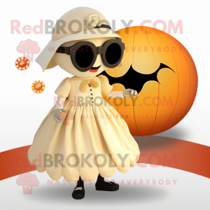 Beige Pumpkin mascot costume character dressed with a Circle Skirt and Sunglasses