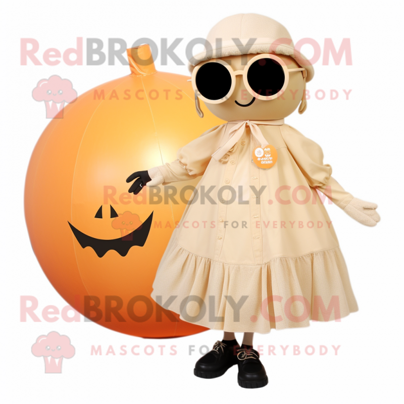 Beige Pumpkin mascot costume character dressed with a Circle Skirt and Sunglasses Beige Pumpkin mascot costume character dressed with a Circle Skirt and Sunglasses
