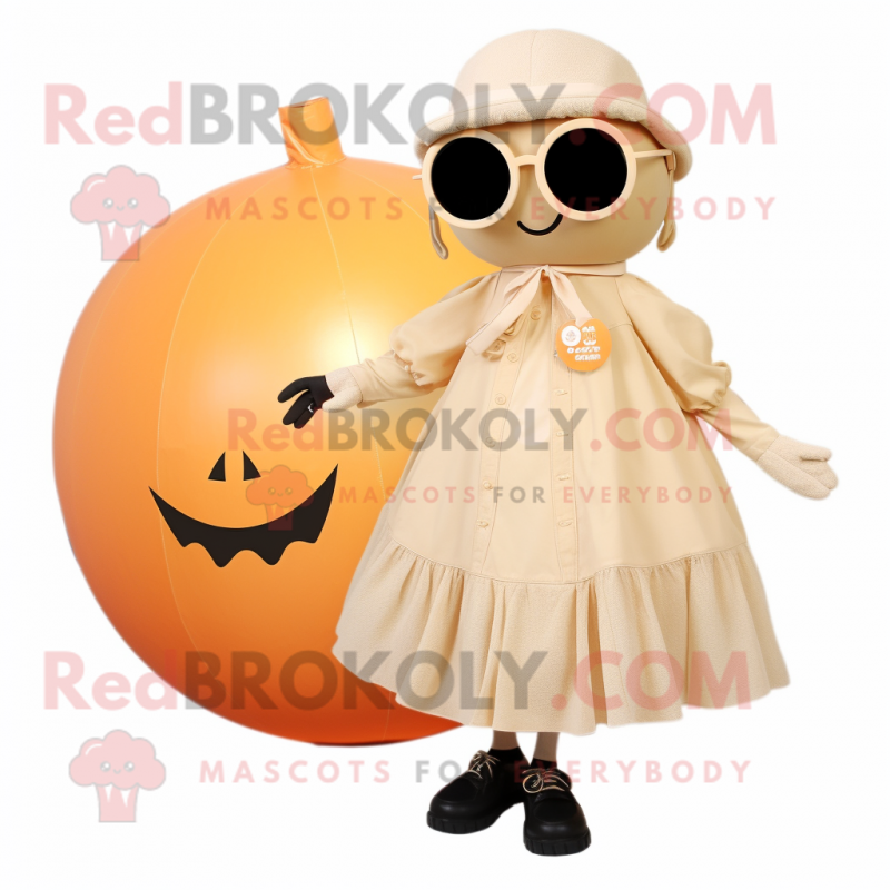 Beige Pumpkin mascot costume character dressed with a Circle Skirt and Sunglasses