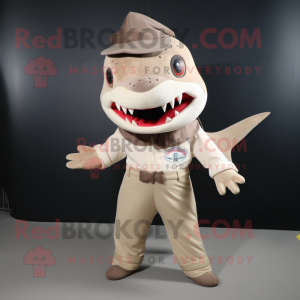 Beige Shark maskot kostume...