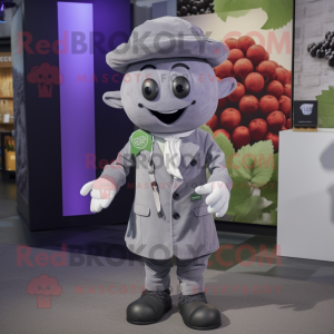 Gray Grape mascot costume character dressed with a Button-Up Shirt and Berets