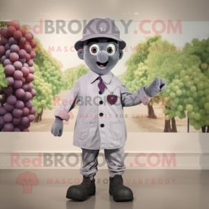 Gray Grape mascot costume character dressed with a Button-Up Shirt and Berets