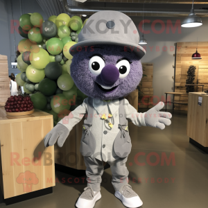 Gray Grape mascot costume character dressed with a Button-Up Shirt and Berets