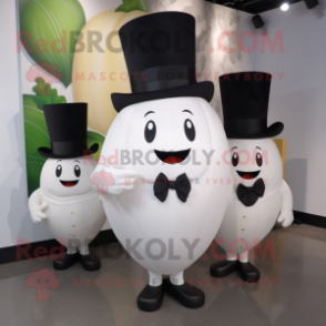 White Turnip mascot costume character dressed with a Tuxedo and Coin purses