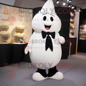 White Turnip mascot costume character dressed with a Tuxedo and Coin purses
