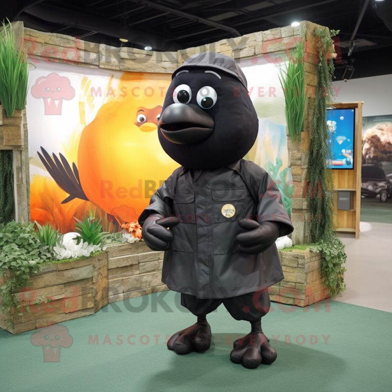 Black Goldfish mascot costume character dressed with a Cargo Shorts and Watches Black Goldfish mascot costume character dressed with a Cargo Shorts and Watches