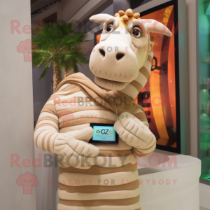 Beige Quagga mascot costume character dressed with a Sweater and Digital watches