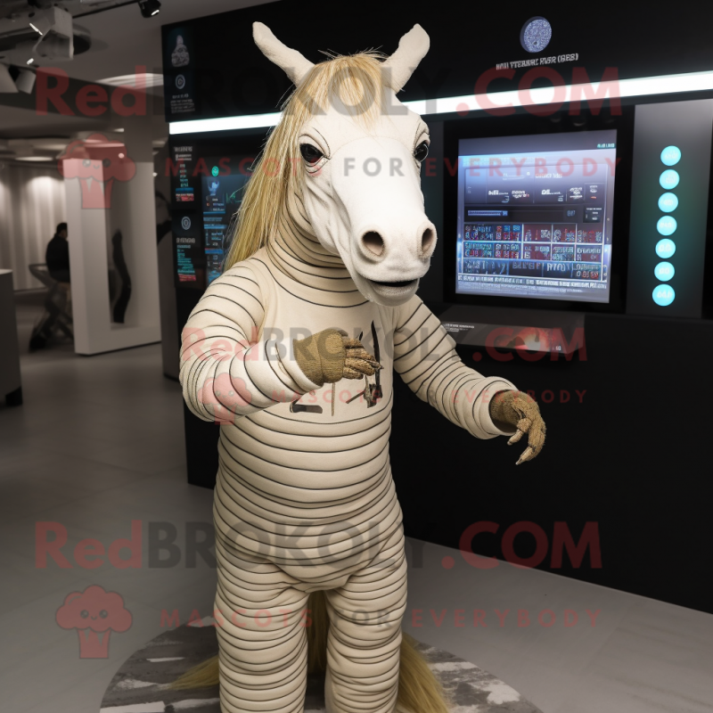 Beige Quagga mascot costume character dressed with a Sweater and Digital watches Beige Quagga mascot costume character dressed with a Sweater and Digital watches