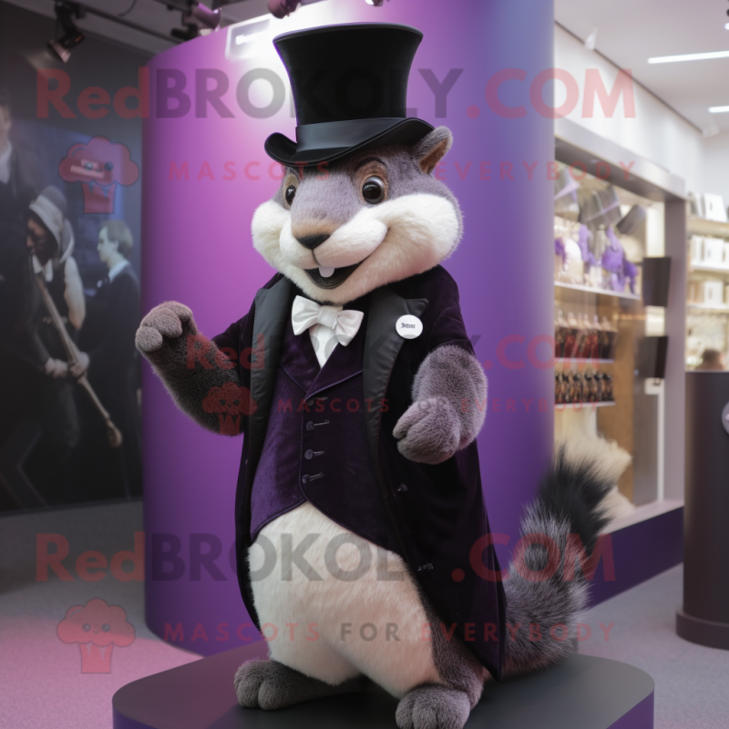 Purple Squirrel mascot costume character dressed with a Tuxedo and Cufflinks Purple Squirrel mascot costume character dressed with a Tuxedo and Cufflinks