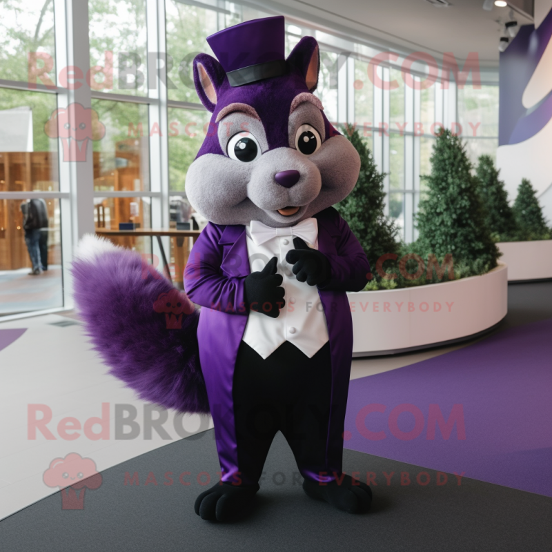 Purple Squirrel mascot costume character dressed with a Tuxedo and Cufflinks Purple Squirrel mascot costume character dressed with a Tuxedo and Cufflinks