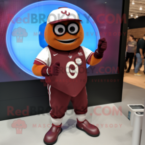 Maroon Heart mascot costume character dressed with a Baseball Tee and Smartwatches