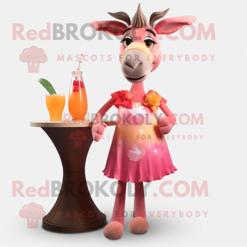 Peach Donkey mascot costume character dressed with a Cocktail Dress and Hair clips