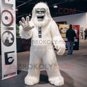 White Sasquatch mascot costume character dressed with a Blazer and Mittens