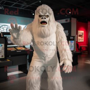 White Sasquatch mascot costume character dressed with a Blazer and Mittens