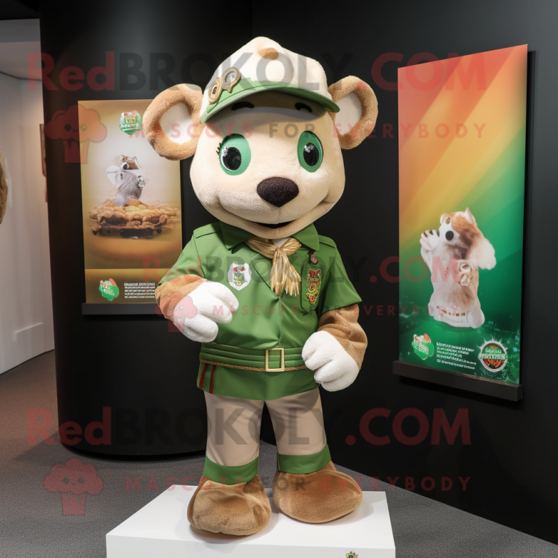 Tan Irish Flag mascot costume character dressed with a Vest and Brooches Tan Irish Flag mascot costume character dressed with a Vest and Brooches
