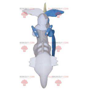 Blue and white gray dragon mascot looking fierce -