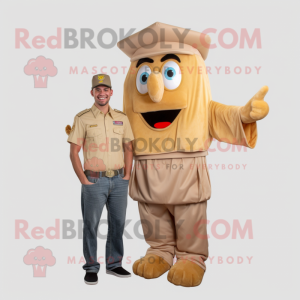 Tan French Fries mascot costume character dressed with a Cargo Shorts and Ties