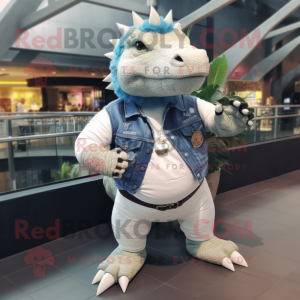 White Ankylosaurus mascot costume character dressed with a Jeans and Watches